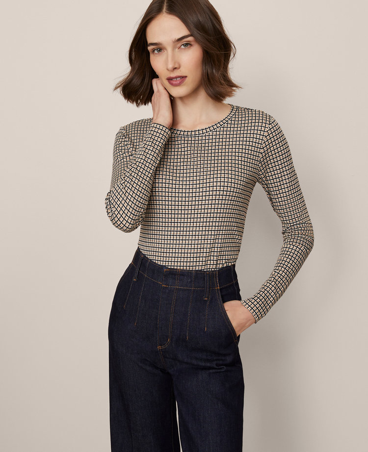 Houndstooth Crew Neck Top