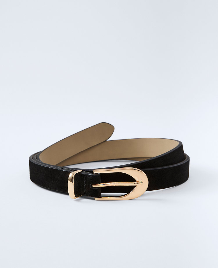 Ann Taylor Suede Oval Buckle Belt In Black
