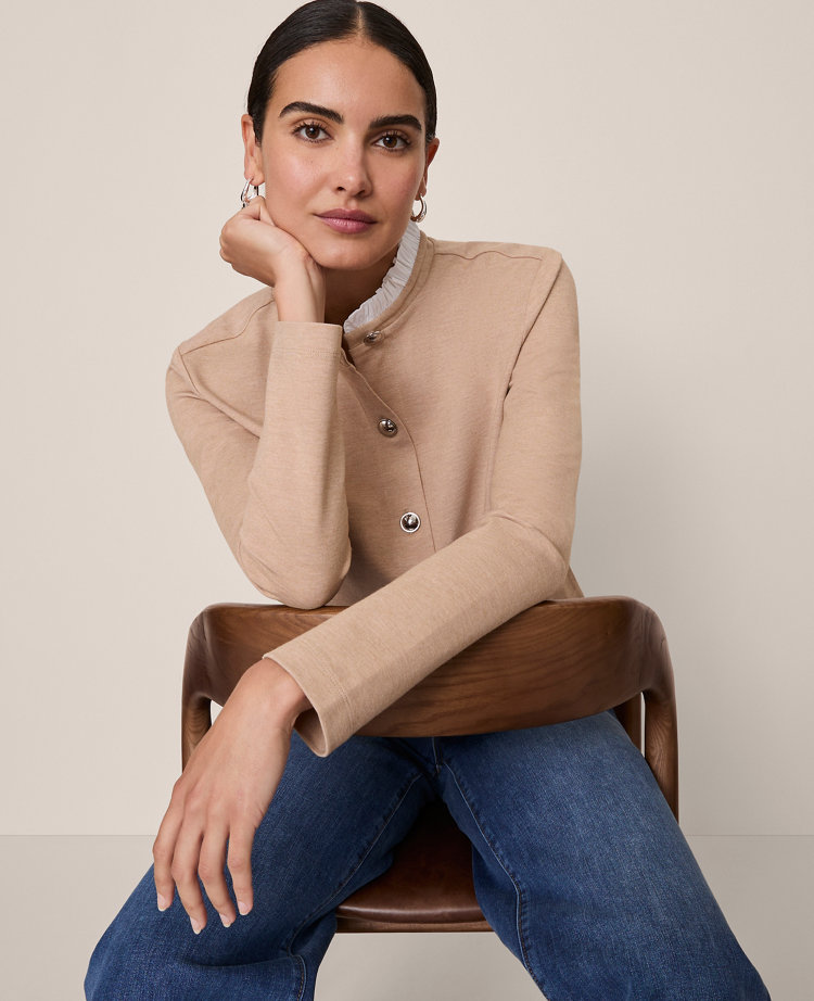 Ruffle Neck Cardigan in Ponte