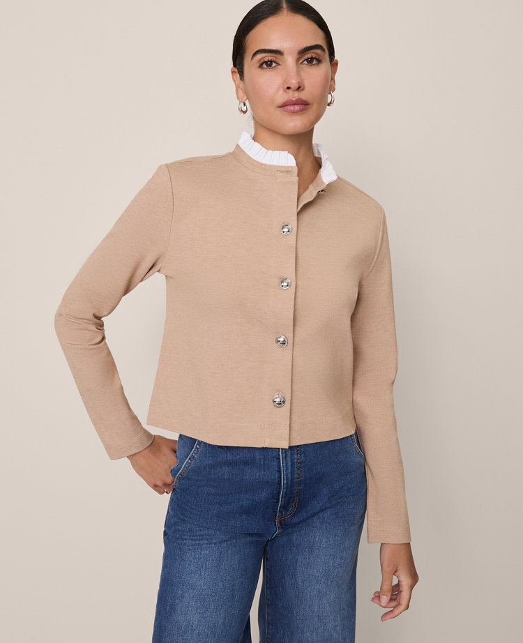Ruffle Neck Cardigan in Ponte