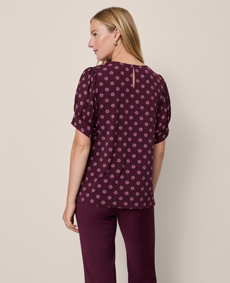Geo Mixed Media Gathered Sleeve Top