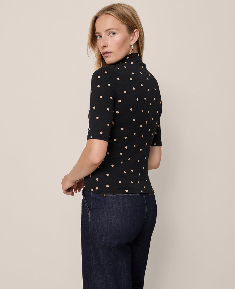 Dotted Mock Neck Elbow Sleeve Top