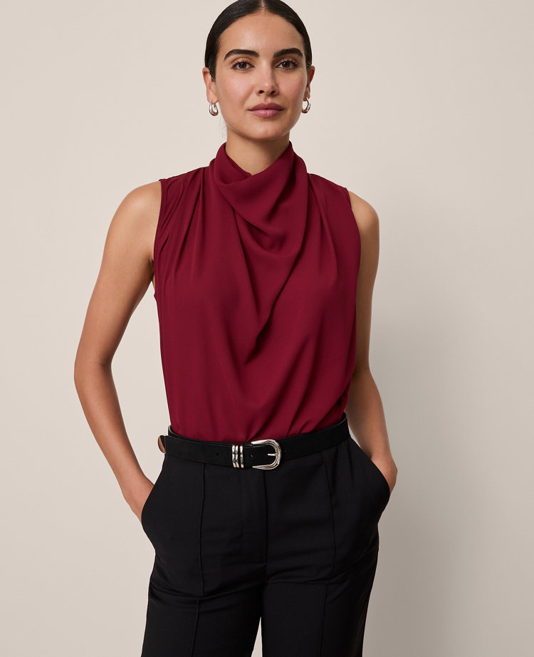 Mixed Media Cowl Neck Blouse