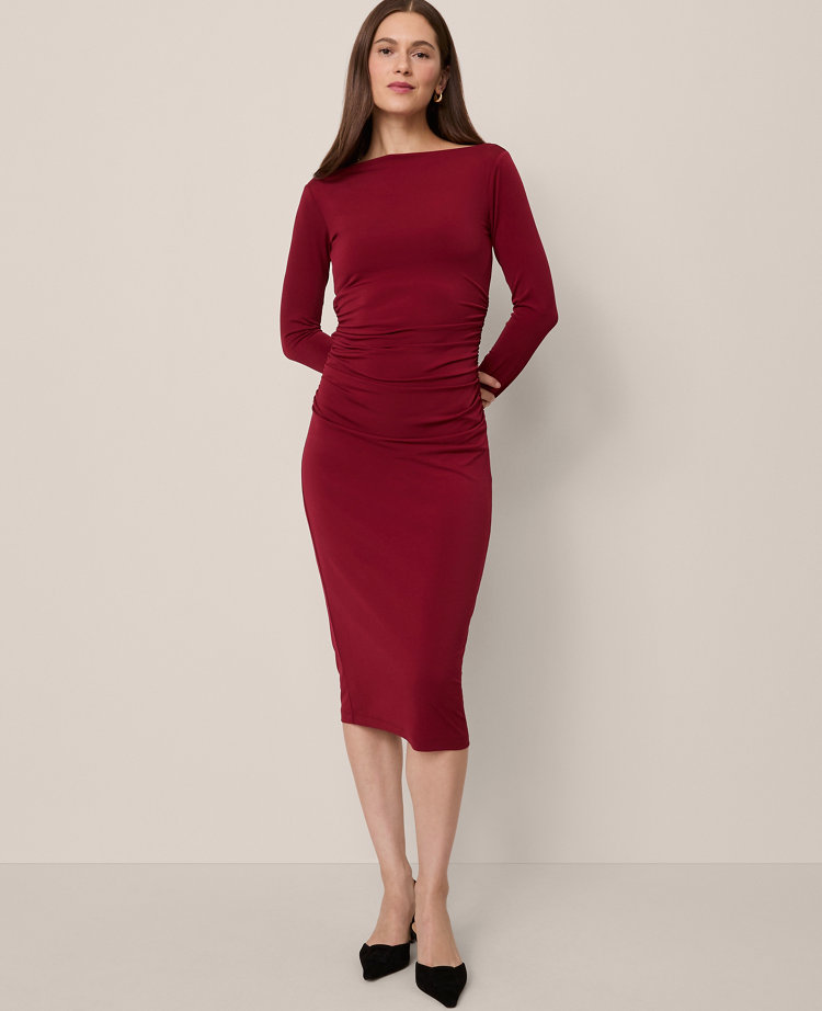 Petite Ruched Knit Midi Dress