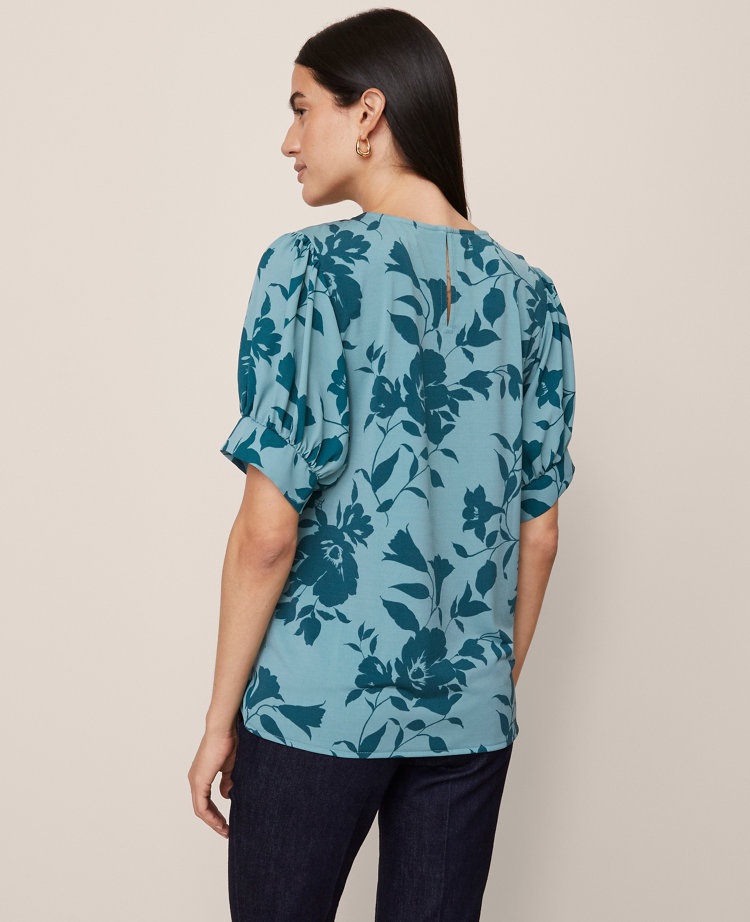 Floral Mixed Media Gathered Sleeve Top