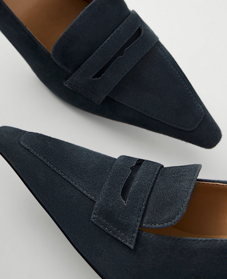Ann Taylor Suede Nip Toe Penny Pump In Gray