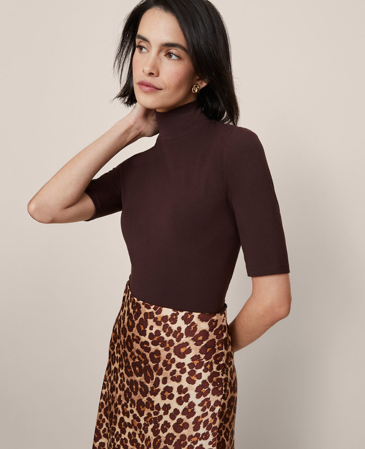 Mock Neck Elbow Sleeve Top