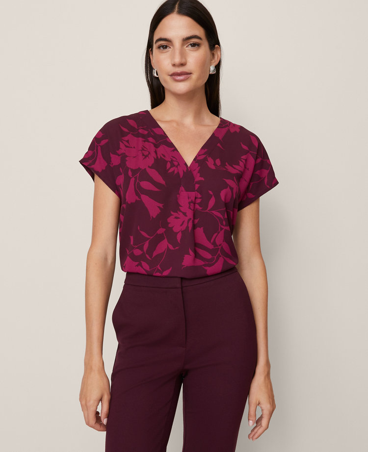 Floral Mixed Media Pleat Front Top