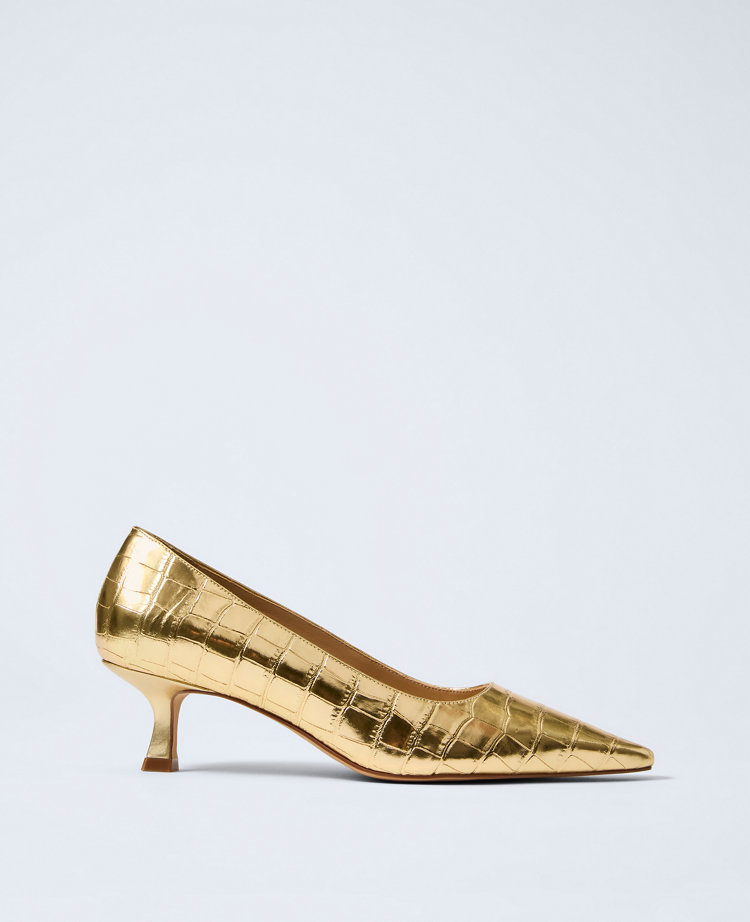 Ann Taylor Metallic Croco Kitten Heel Pump In Gold