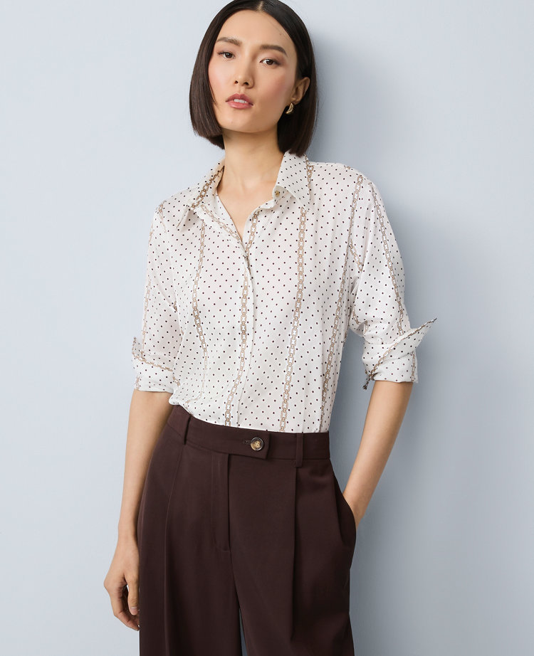 Ann Taylor Striped Satin Essential Shirt In Multi
