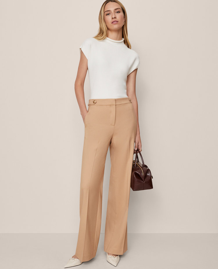 Ann Taylor The Tailored Wide Leg Trouser In Brown