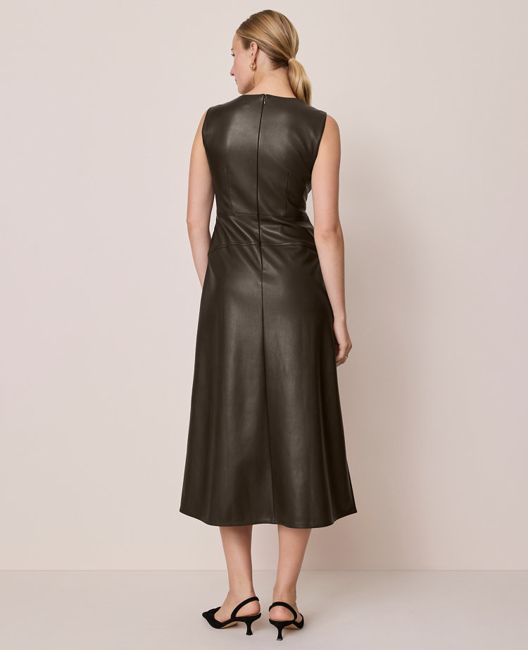 Petite Faux Leather Flare Midi Dress