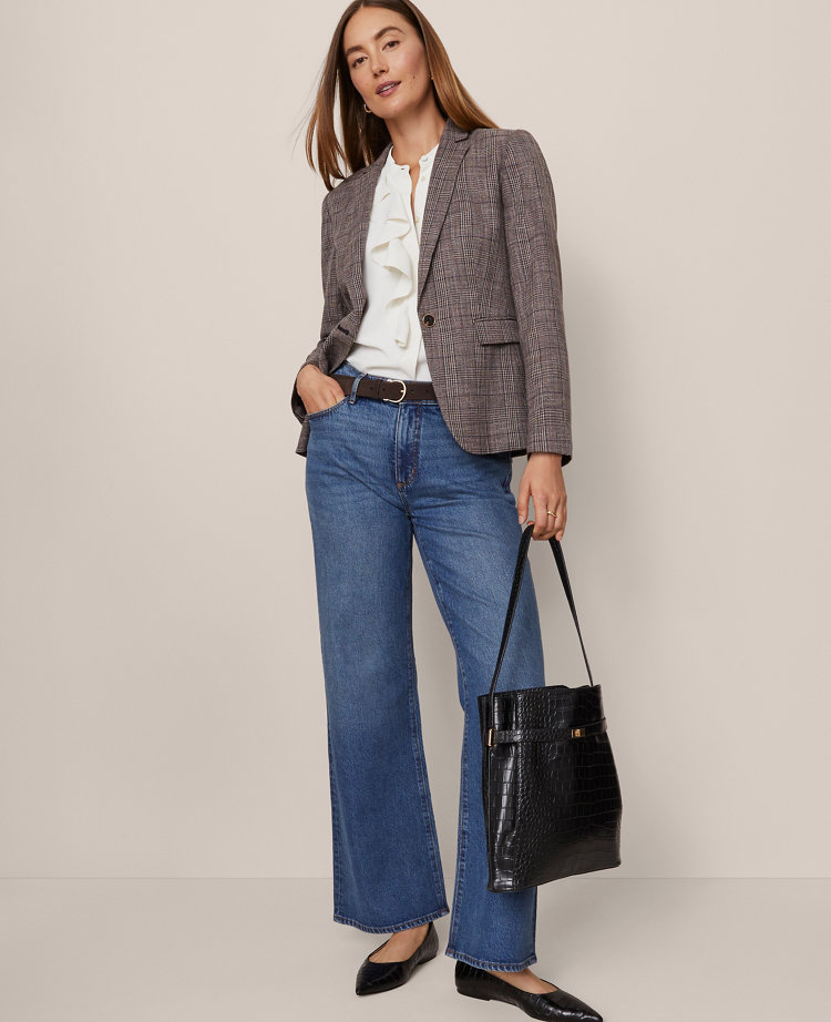The Notched One Button Blazer in Plaid
