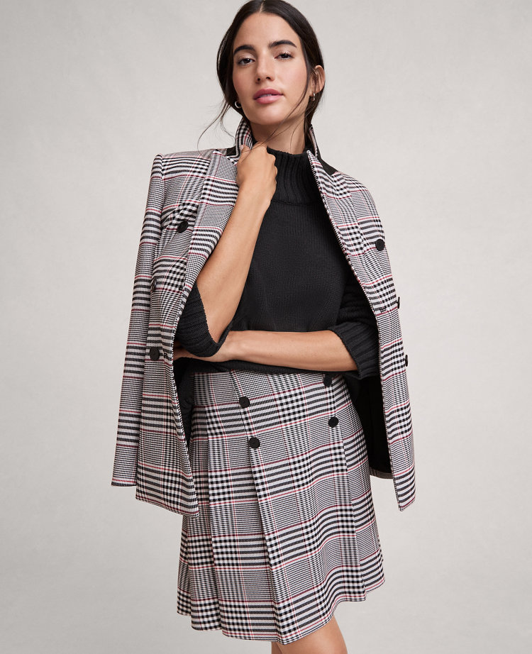 Ann Taylor Petite Plaid Pleated Skirt Black Women's