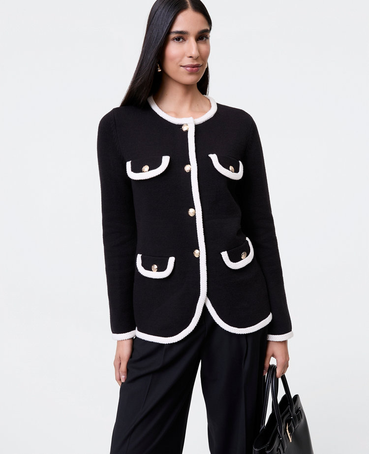 Textured Trim Sweater Jacket