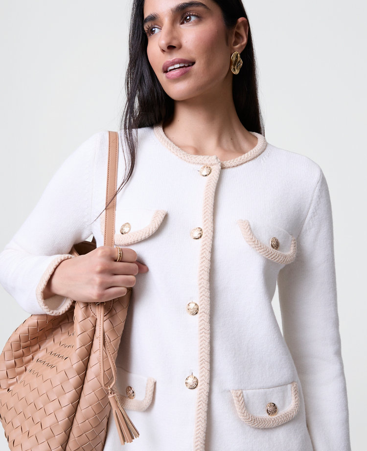 Textured Trim Sweater Jacket