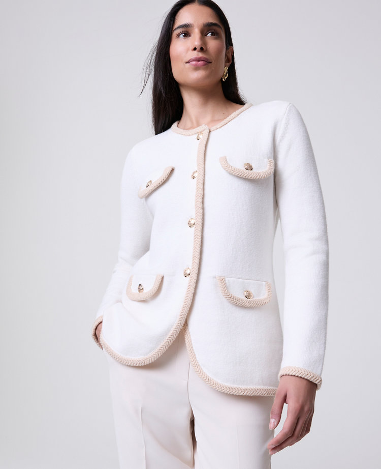 Textured Trim Sweater Jacket