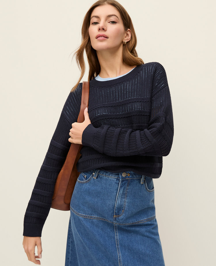 Ann Taylor Weekend Collection Textured Pointelle Sweater Women's