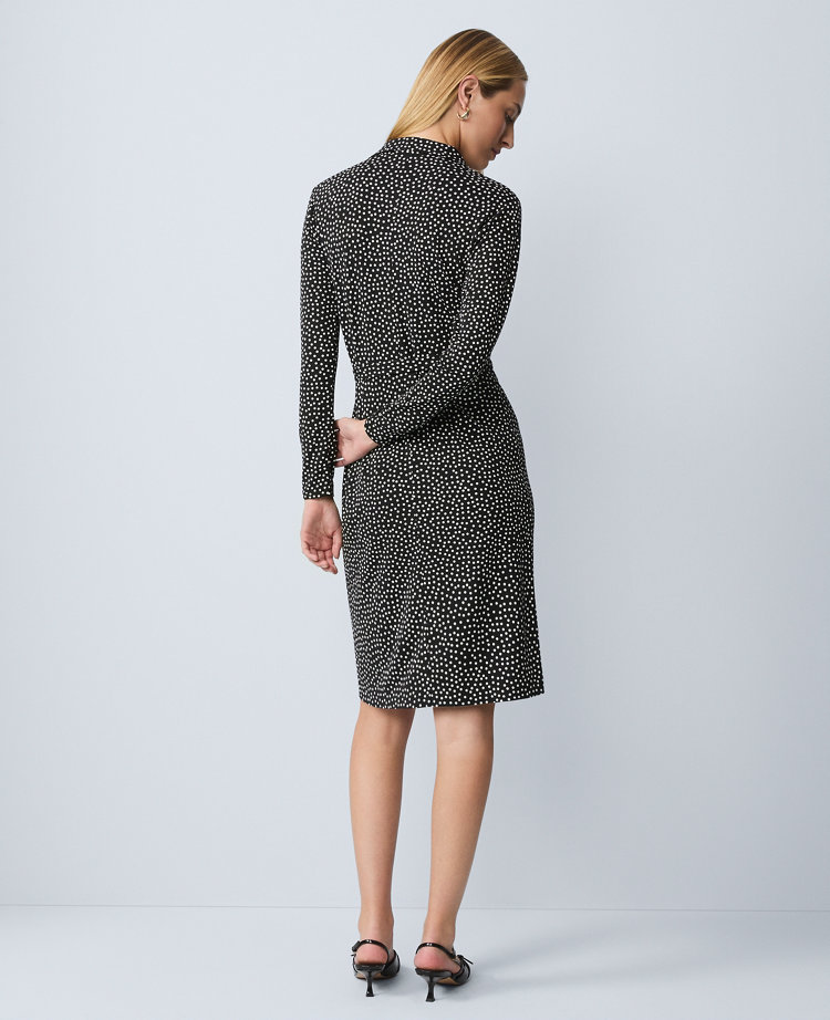 Ann Taylor Dotted Knit Wrap Dress In Black