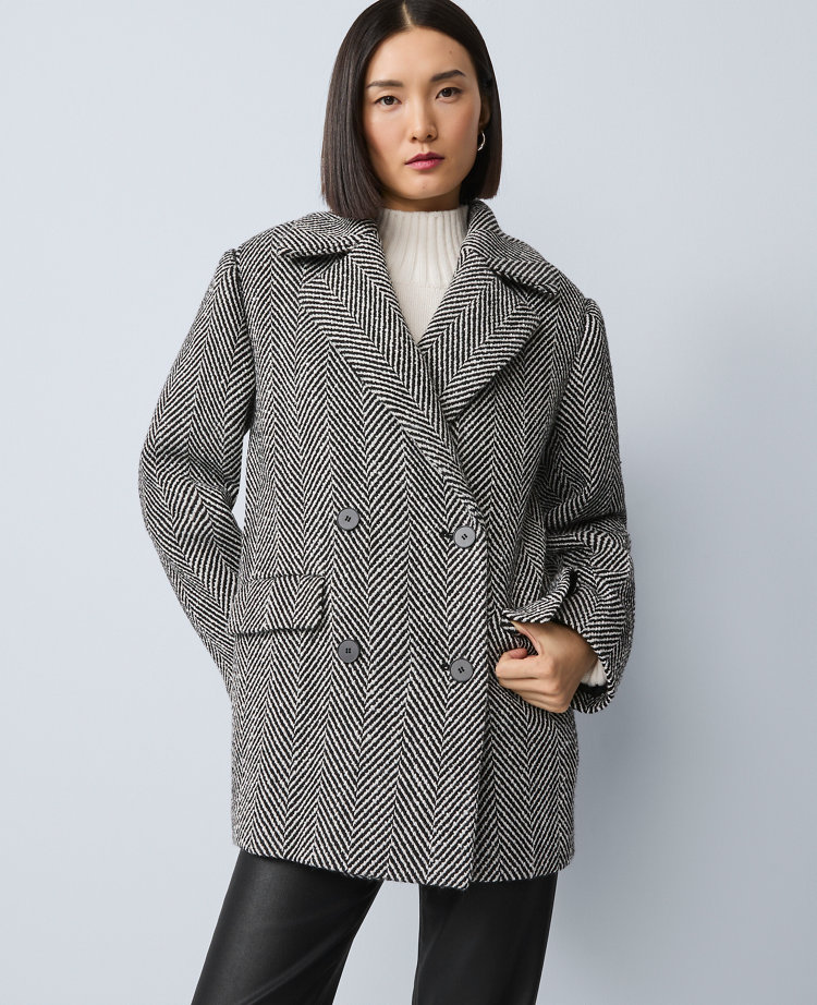 Herringbone Double Breasted Peacoat