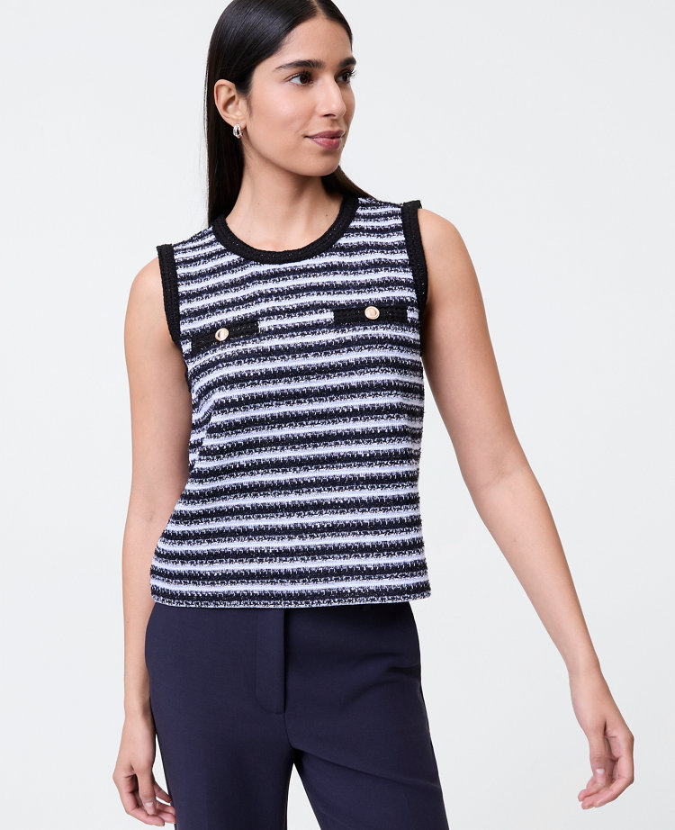 Striped Tweed Trim Top