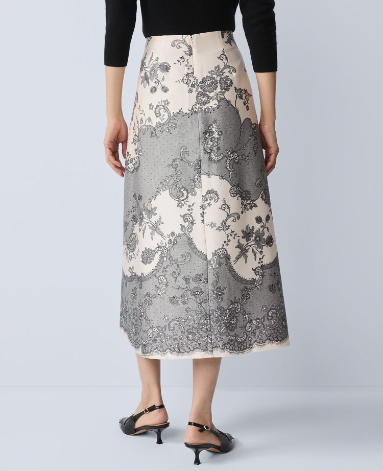 Petite Floral Satin Midi Skirt