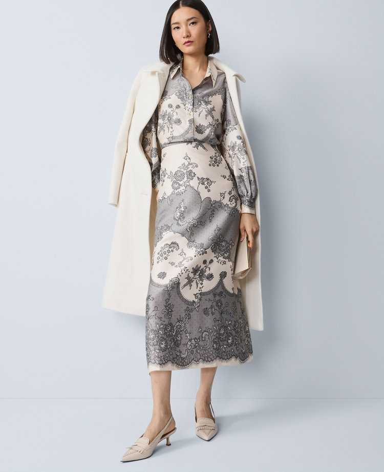 Petite Floral Satin Midi Skirt