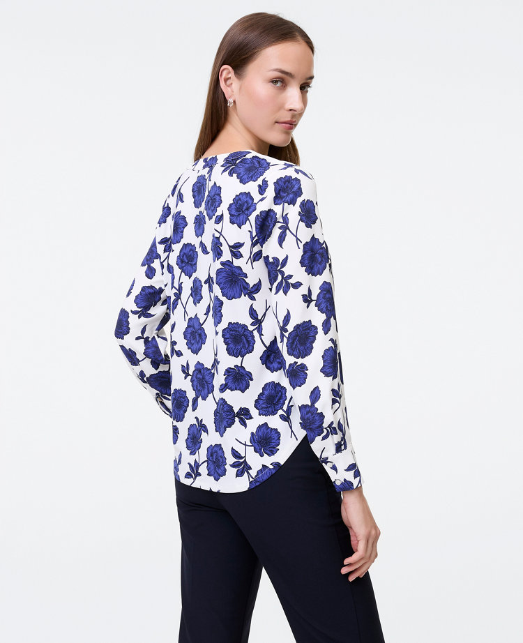 Floral Mixed Media Pleat Front Top