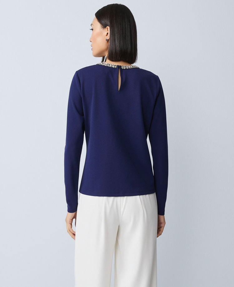 Ponte Embellished Crew Neck Top