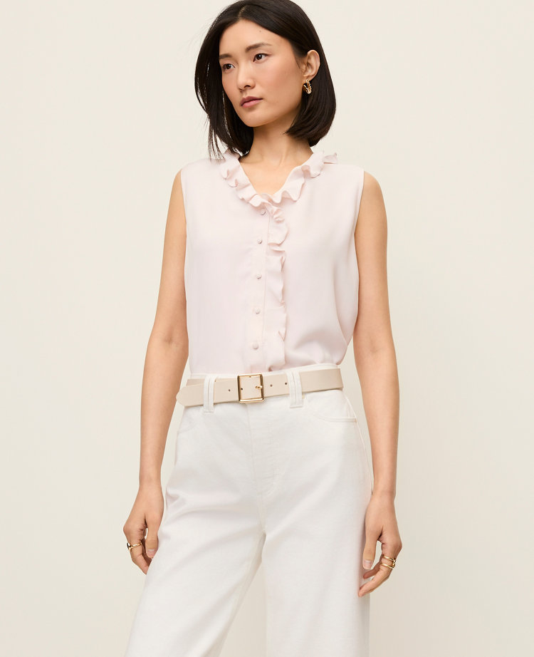 Mixed Media V-neck Ruffle Shell