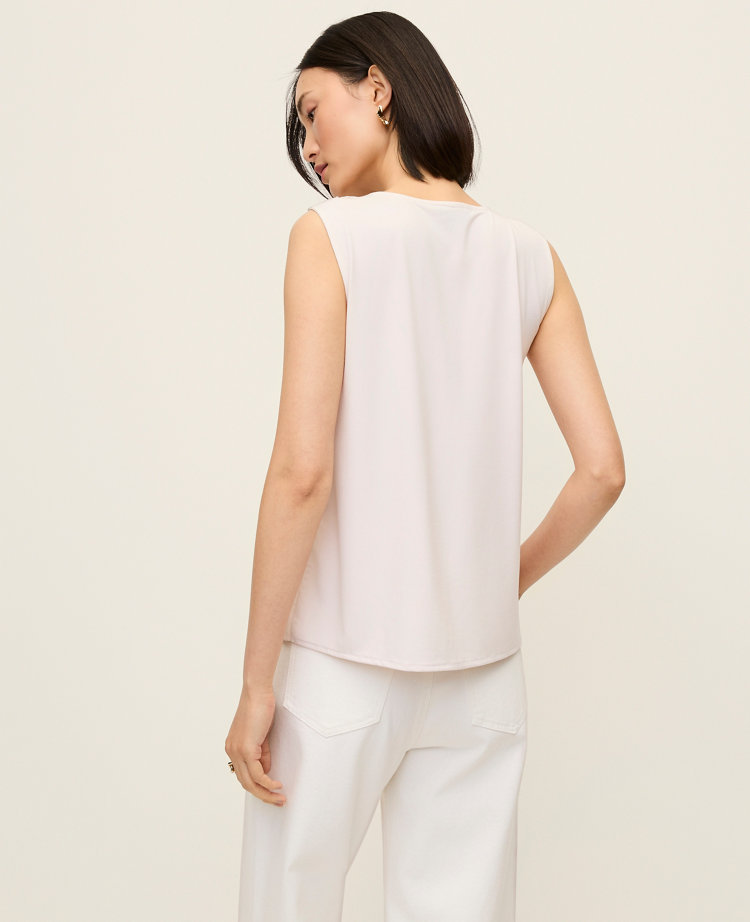 Mixed Media V-neck Ruffle Shell