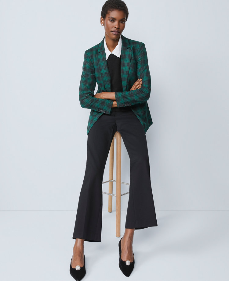 The Notched One Button Blazer in Plaid