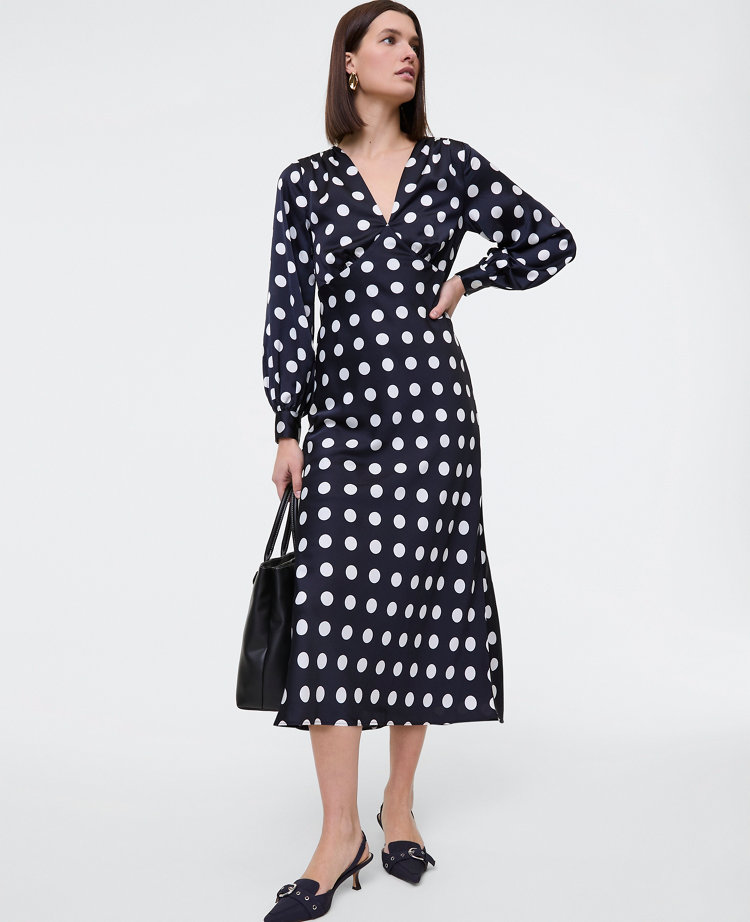 Satin Dotted Midi Dress