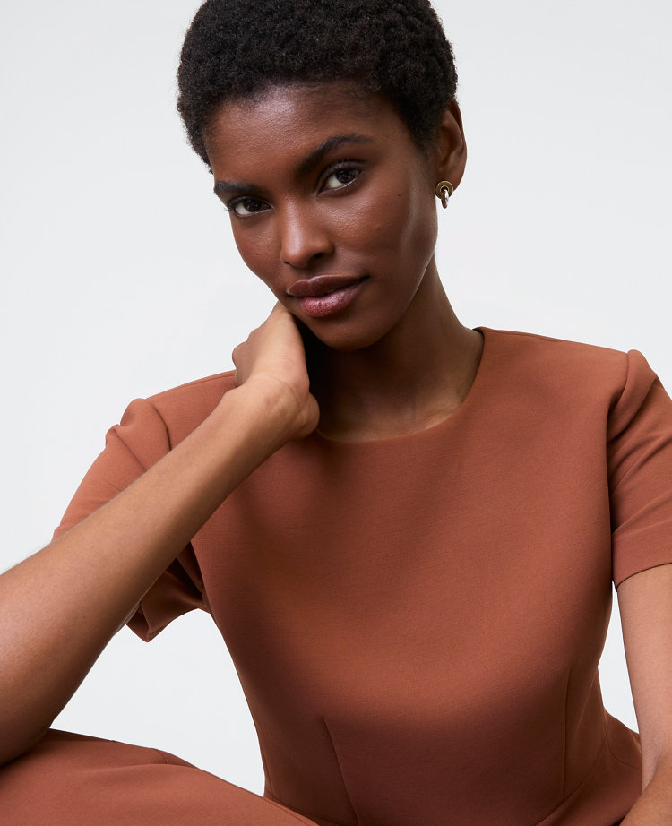 Ann Taylor The Crew Neck Peplum Top Crinkle Crepe Tortoise Shell Brown Women's