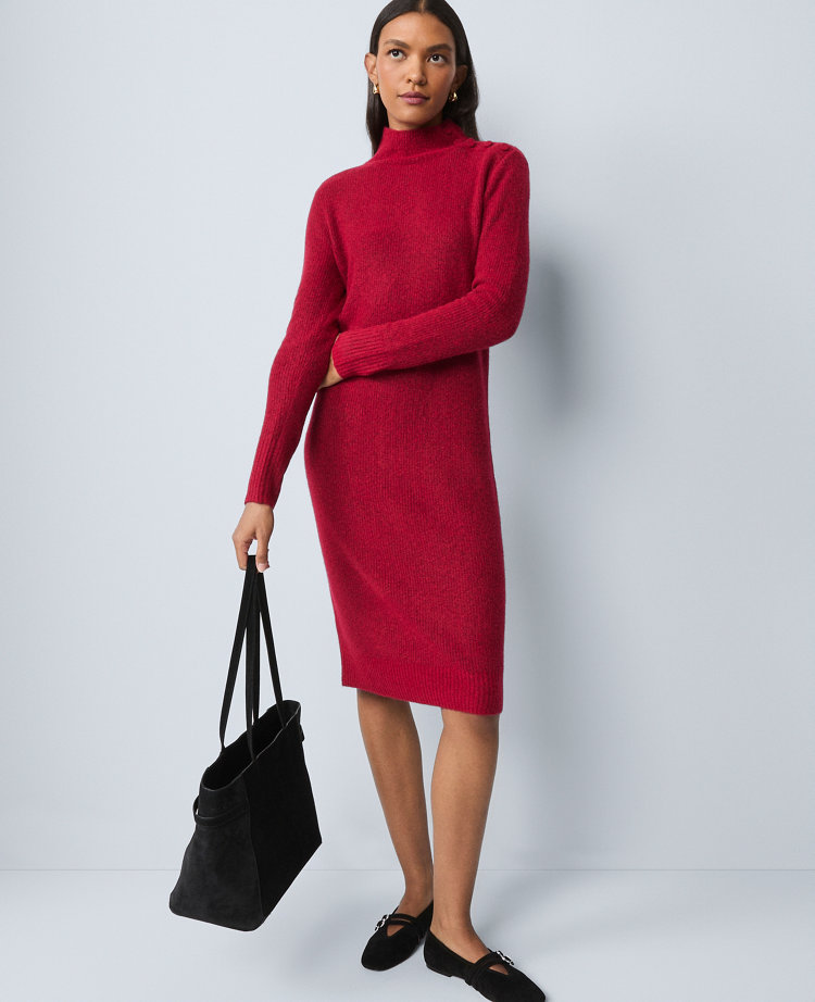 Petite Weekend Collection Ribbed Button Sweater Dress