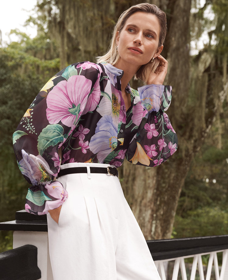 Floral Ruffle Trim Blouse