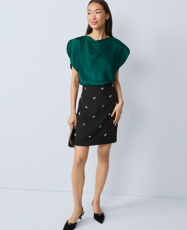 Petite Draped Satin Blouse