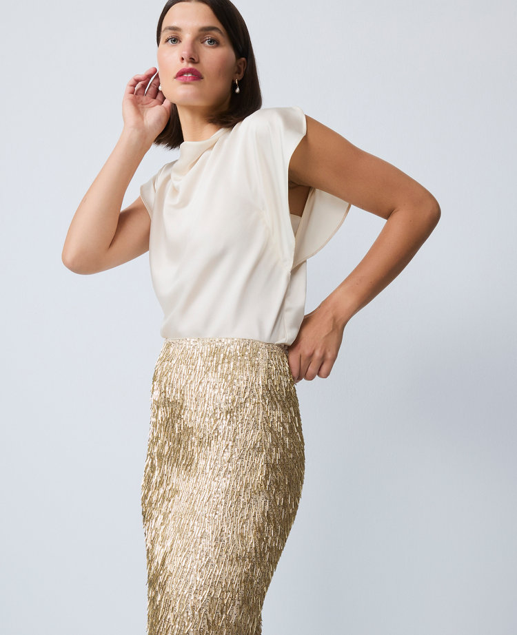 Petite Draped Satin Blouse