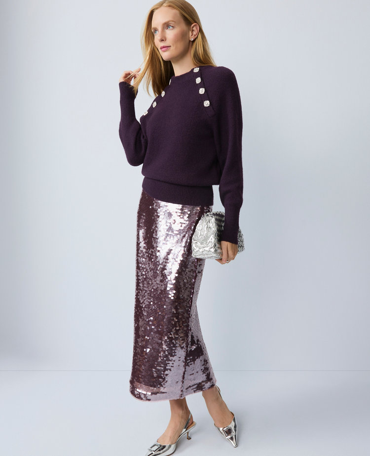 Embellished Mock Neck Sweater