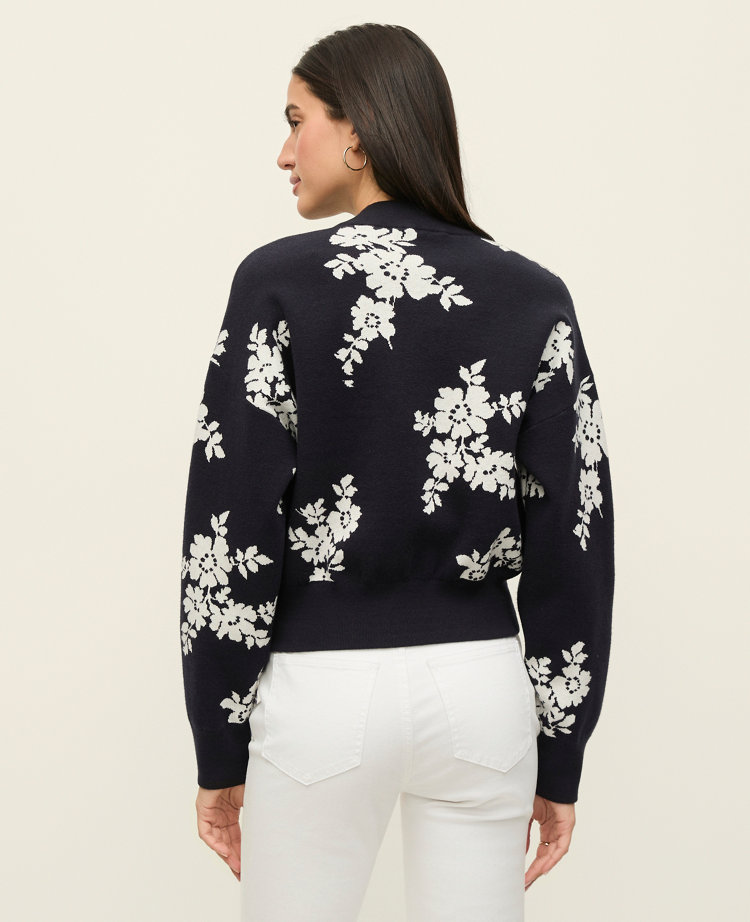 Floral Jacquard Bomber Sweater Jacket