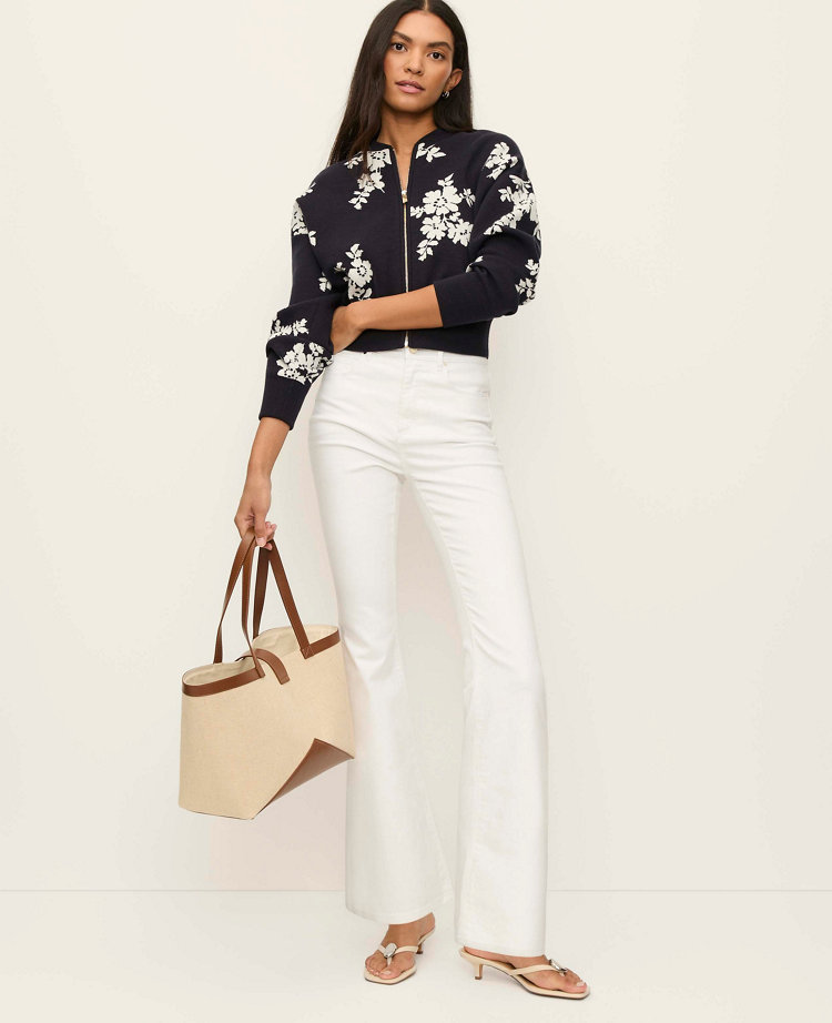 Floral Jacquard Bomber Sweater Jacket