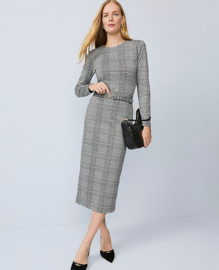 Ann Taylor Plaid Belted Midi Pencil Skirt In Multi