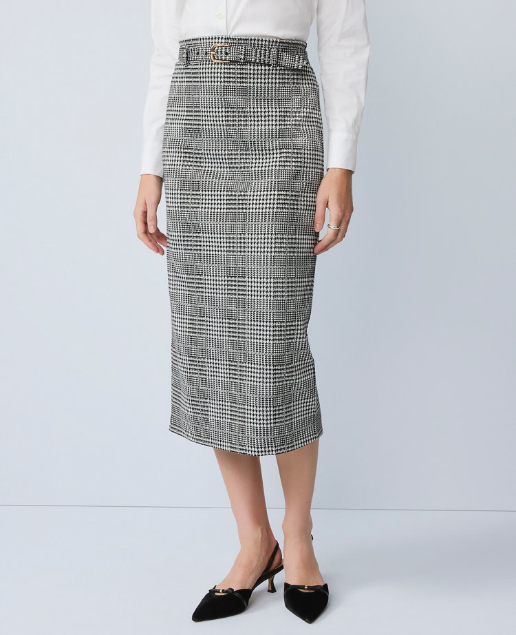 Ann Taylor Plaid Belted Midi Pencil Skirt In Multi