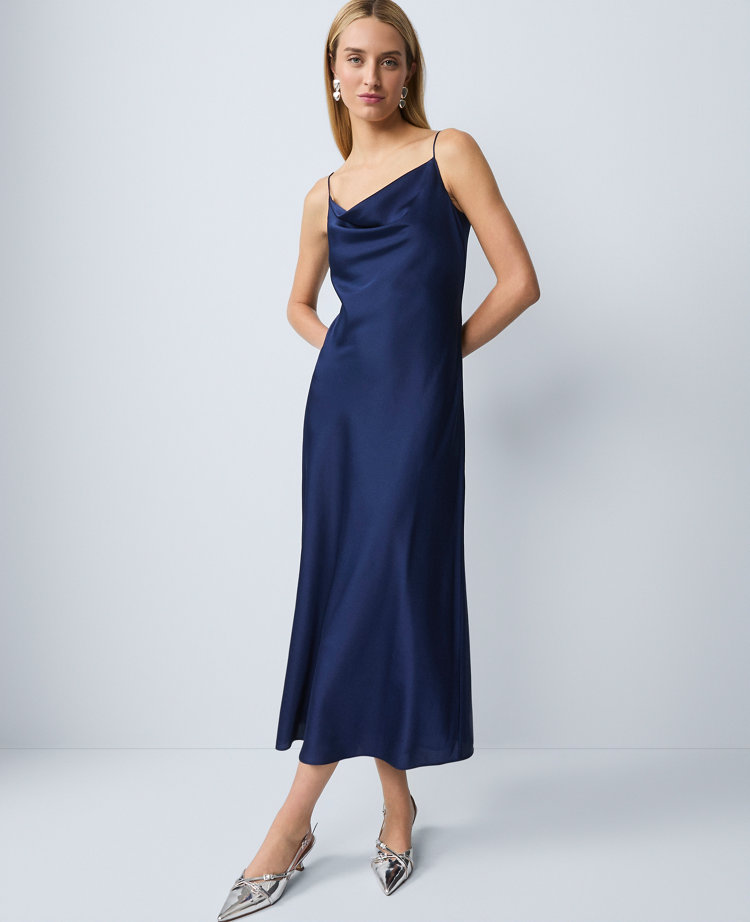 Petite Satin Cowl Neck Slip Dress