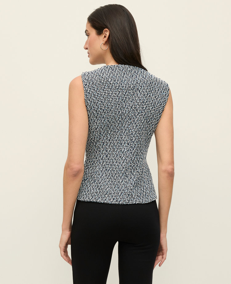 Ann Taylor The Cutaway Vest Tweed Blue Multi Women's