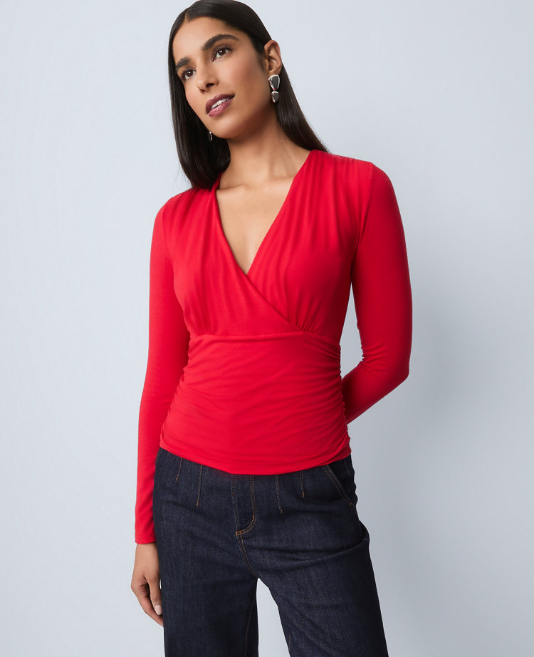 Petite Gathered V-Neck Top