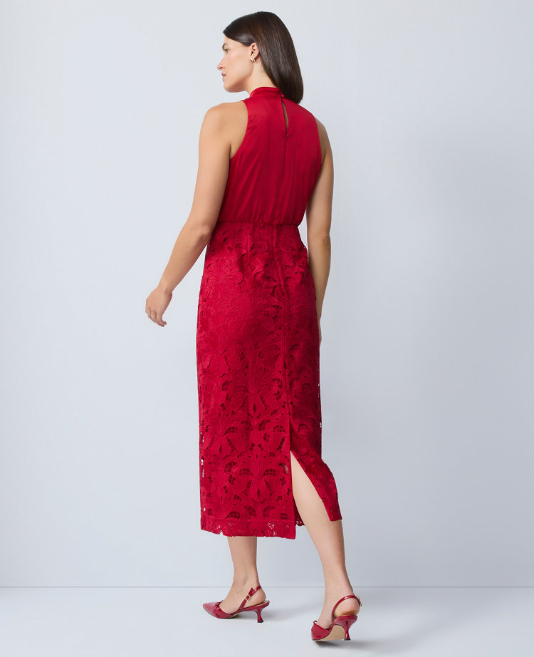 Ann Taylor Petite Mixed Media Halter Sheath Dress Jewel Red Women's