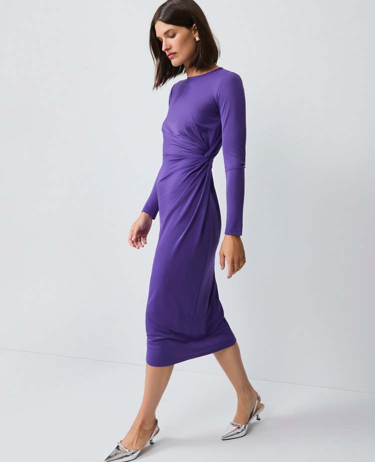Petite Crew Neck Twist Sheath Dress