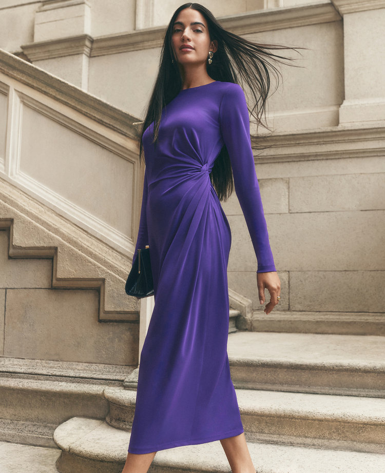 Petite Crew Neck Twist Sheath Dress