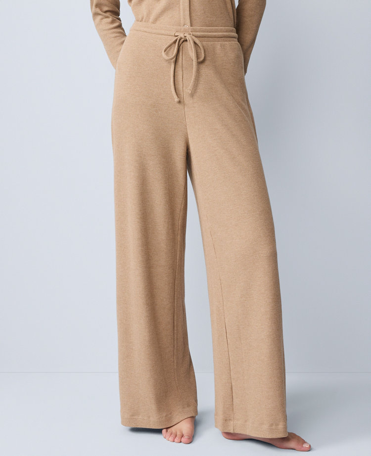 Ann Taylor Waffle Wide Leg Lounge Pants In Brown